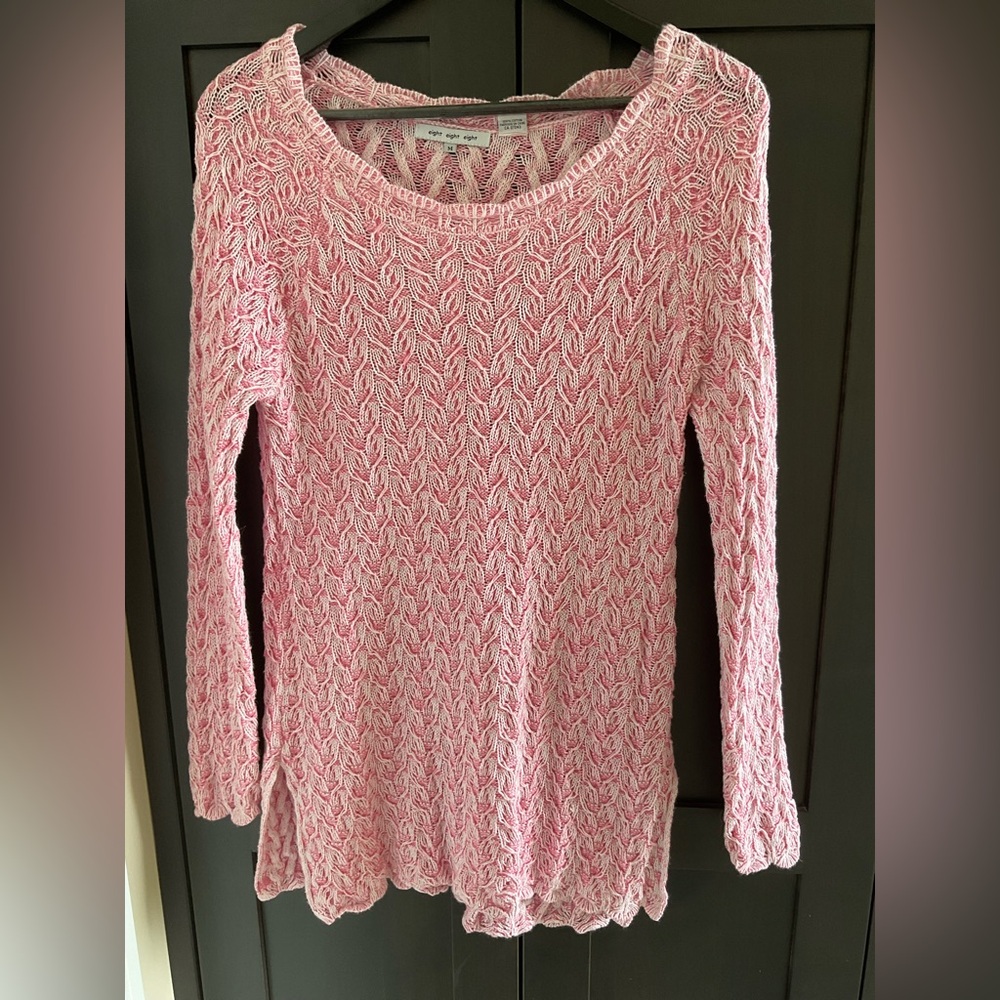 🌸🌷 Eight Eight Eight Pink Crochet Knit Crew Neck Sweater M EUC